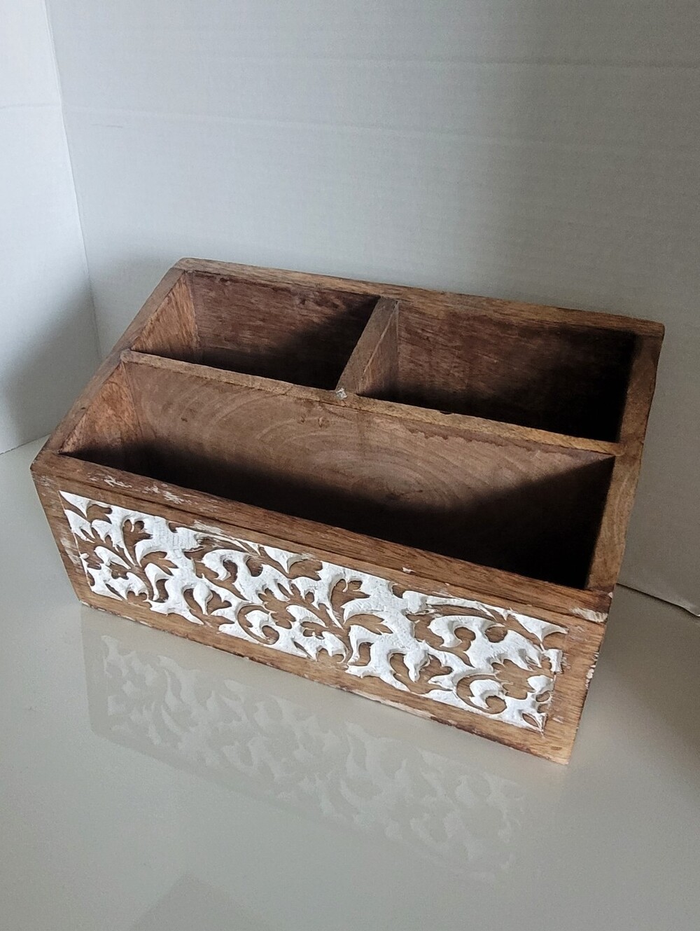 Wood Cubby Letter Desk Organizer White Carved Design 10inch